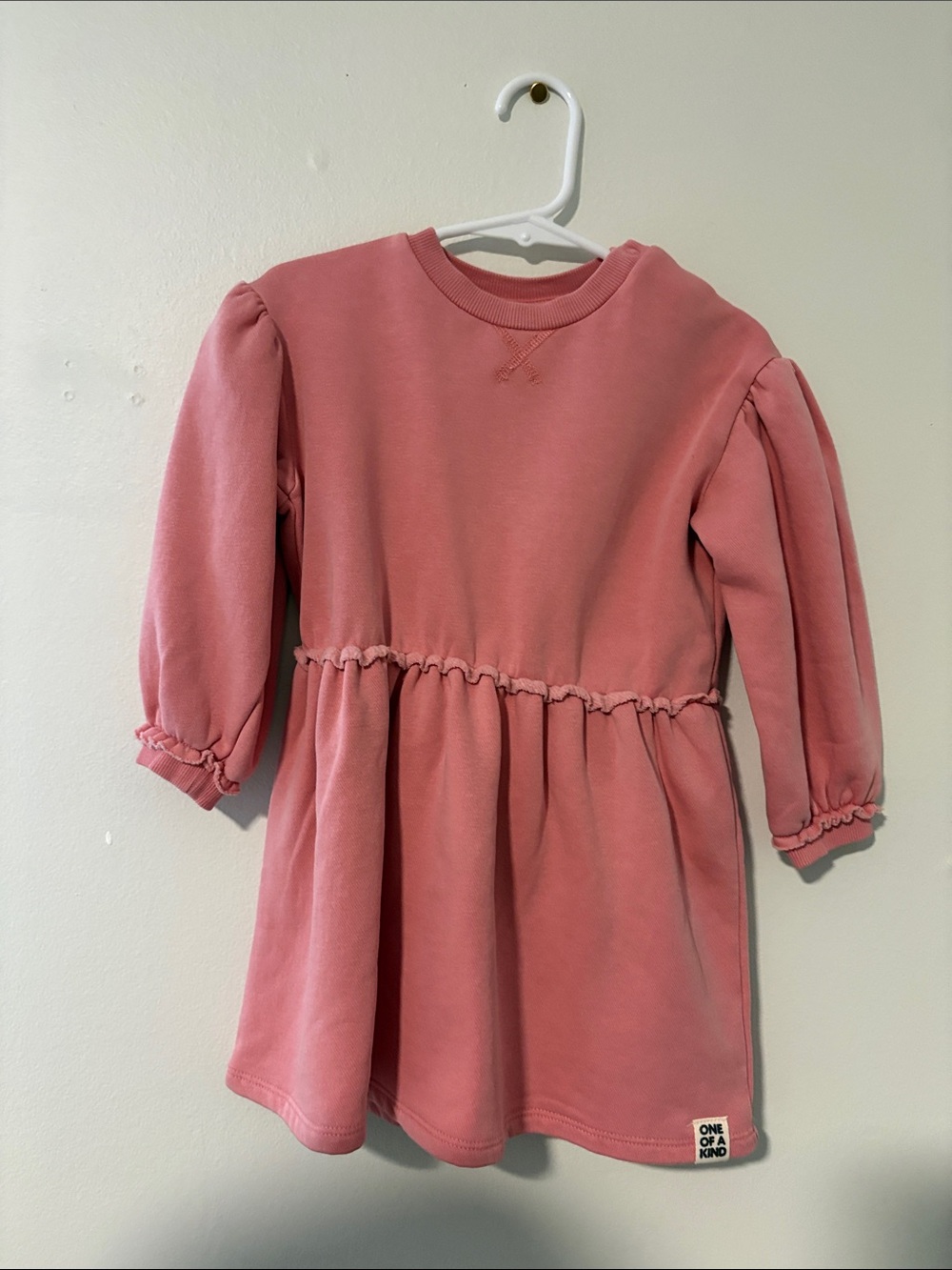 H&M Dusty Pink Ruffle-Waist Sweatshirt Dress
